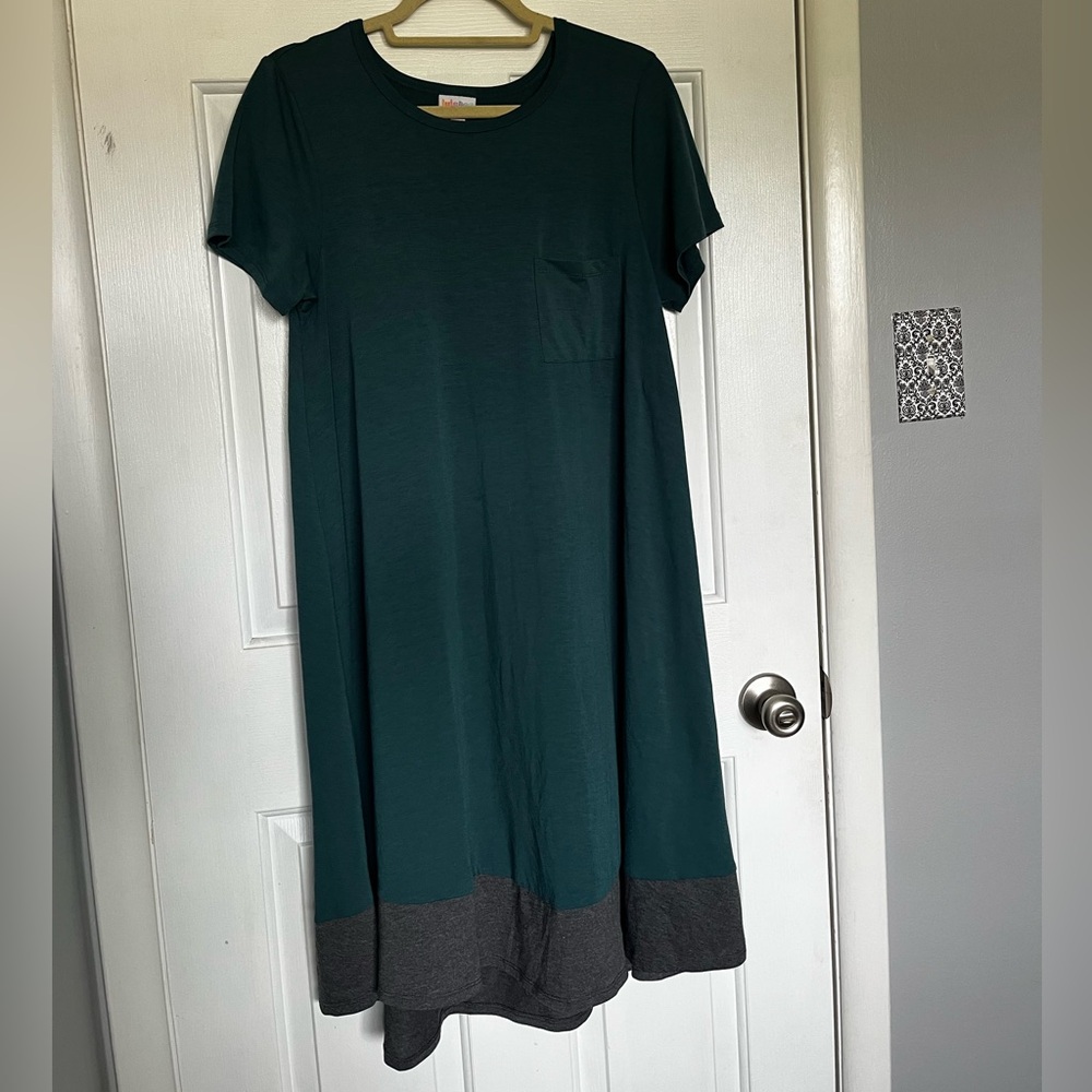 LuLaRoe Teal and Charcoal Midi Dress